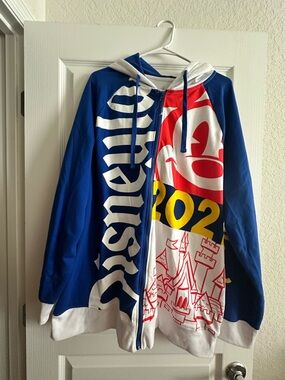 Disneyland 2021 Blue, White, Red Graphic Zip Hoodie NWOT